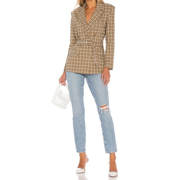 LOVERS + FRIENDS NWT Womens Kyrie Belted Blazer Jacket in Olive Plaid Size M - Picture 3 of 13